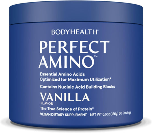 BodyHealth PerfectAmino Powder - BCAA and EAA Powder for Pre and Post Workout - Amino Acid Energy Drink for Men and Women to Support Lean Muscle and Recovery - Vanilla - 30 Servings