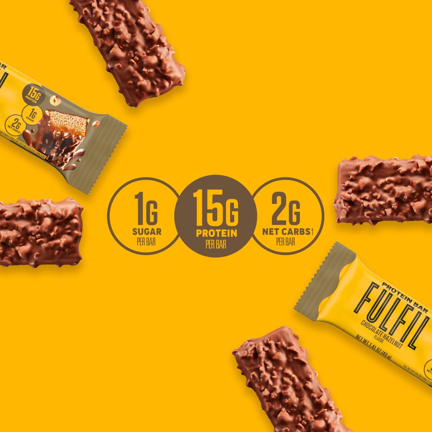 FULFIL Protein Snack Bars, Chocolate Hazelnut Flavored, Gluten Free with 15g Protein, Pantry Staples, 12 Count