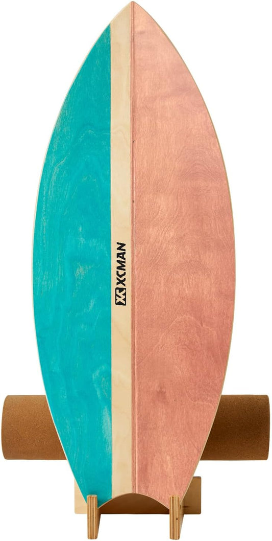 XCMAN Surf Balance Board Trainer with Roller Wooden Exercise Balancing Stability Trainer - Non Slip Surface for Adults Kids|Balance Board for Surfing,Snowboarding,Skateboarding,Hockey,Yoga Training