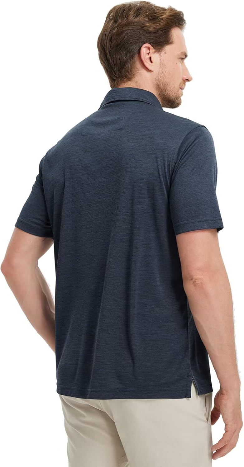 M MAELREG Golf Shirts for Men Short Sleeve Dry Fit Casual Striped Performance Moisture Wicking Collared Mens Polo Shirts