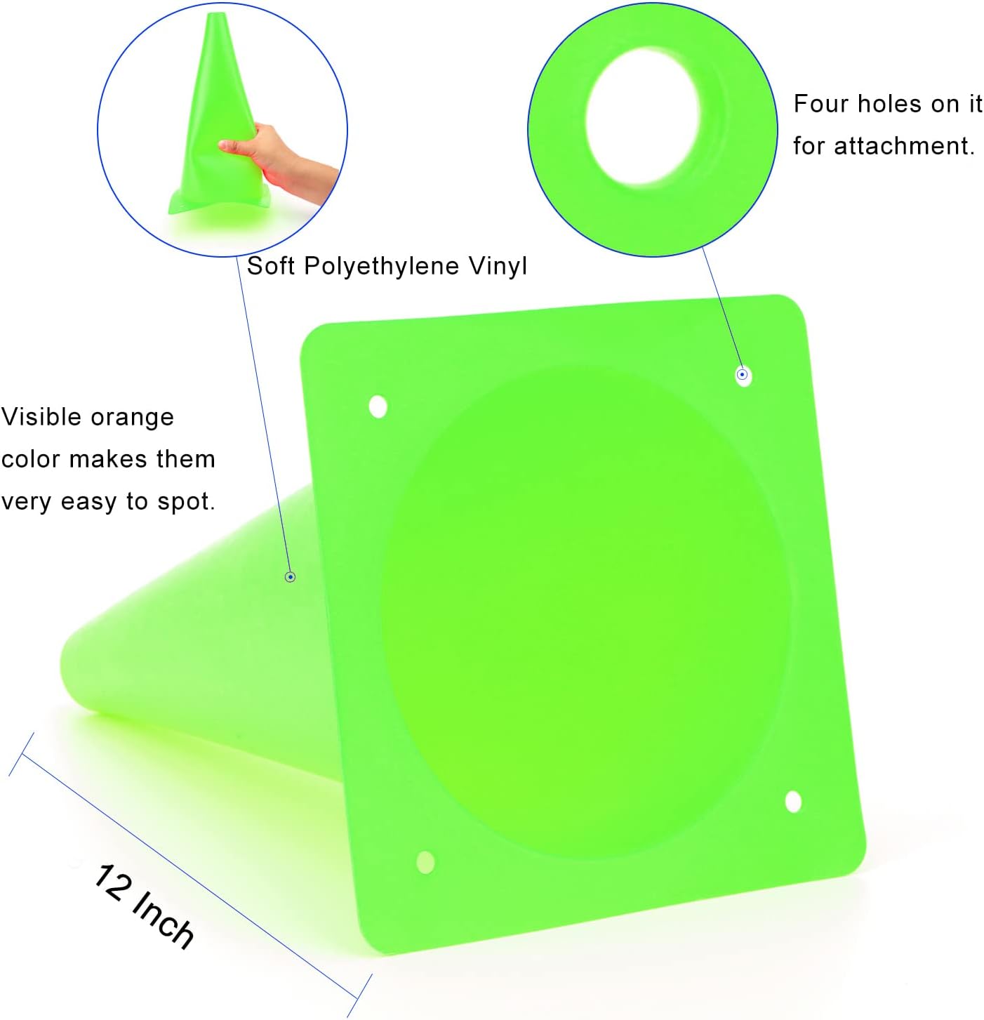 12 Inch Traffic Training Cones, Plastic Safety Parking Cones, Agility Field Marker Cones for Soccer Basketball Football Drills Training, Outdoor Sport Activity & Festive Events - 6 Colors