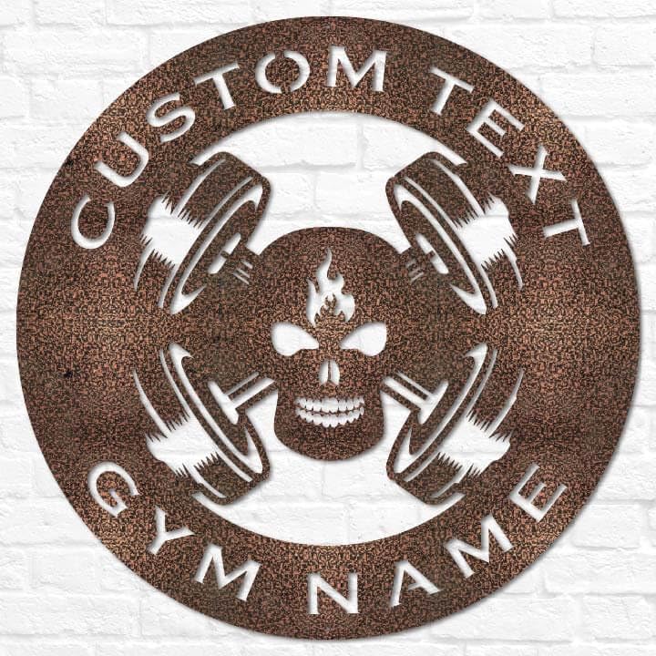 Custom Metal Skull Barbell Gym Name Sign, Dead Lift Den Workout Room Wall Art, Personalized Home Gym Sign, Custom Gym Decor, Workout Garage