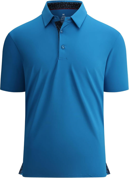 Alex Vando Mens Golf Shirt Moisture Wicking Quick-Dry Solid Short Sleeve Polo Shirts for Men