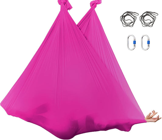 5.5 Yards Aerial Silks Yoga Swing Set - Aerial Yoga Hammock Kit Anti-Gravity Flying for Fitness, Low/Non Stretch Nylon Tricot Fabric Hardware Included for Dance