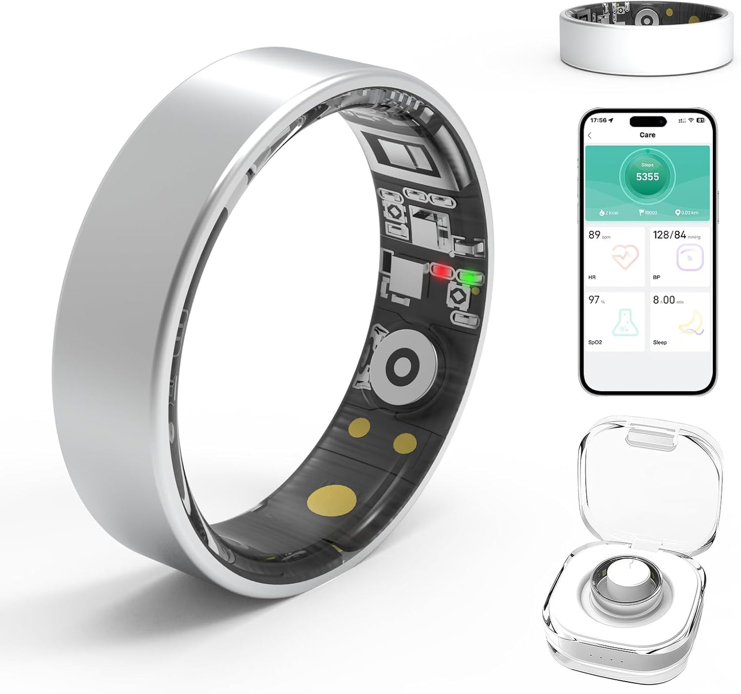 Smart Rings for Women Men,Fitness Tracker Ring,Heart Rate,Blood Oxygen,Blood Pressure,Step Tracker,Sleep Monitoring,No Subscription Fee,IP68 Waterproof Smart Ring for iphone&Android(Silver 10)