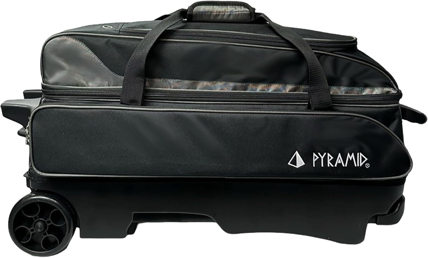 Pyramid Prime Triple Roller 3-Ball Bowling Bag with Extra Large Shoe Compartment (Fits Two Pairs of US Mens Size 15), Retractable Locking Handle (Extends to 41.5"), 1 Large Accessory Pocket, 5" Wheels