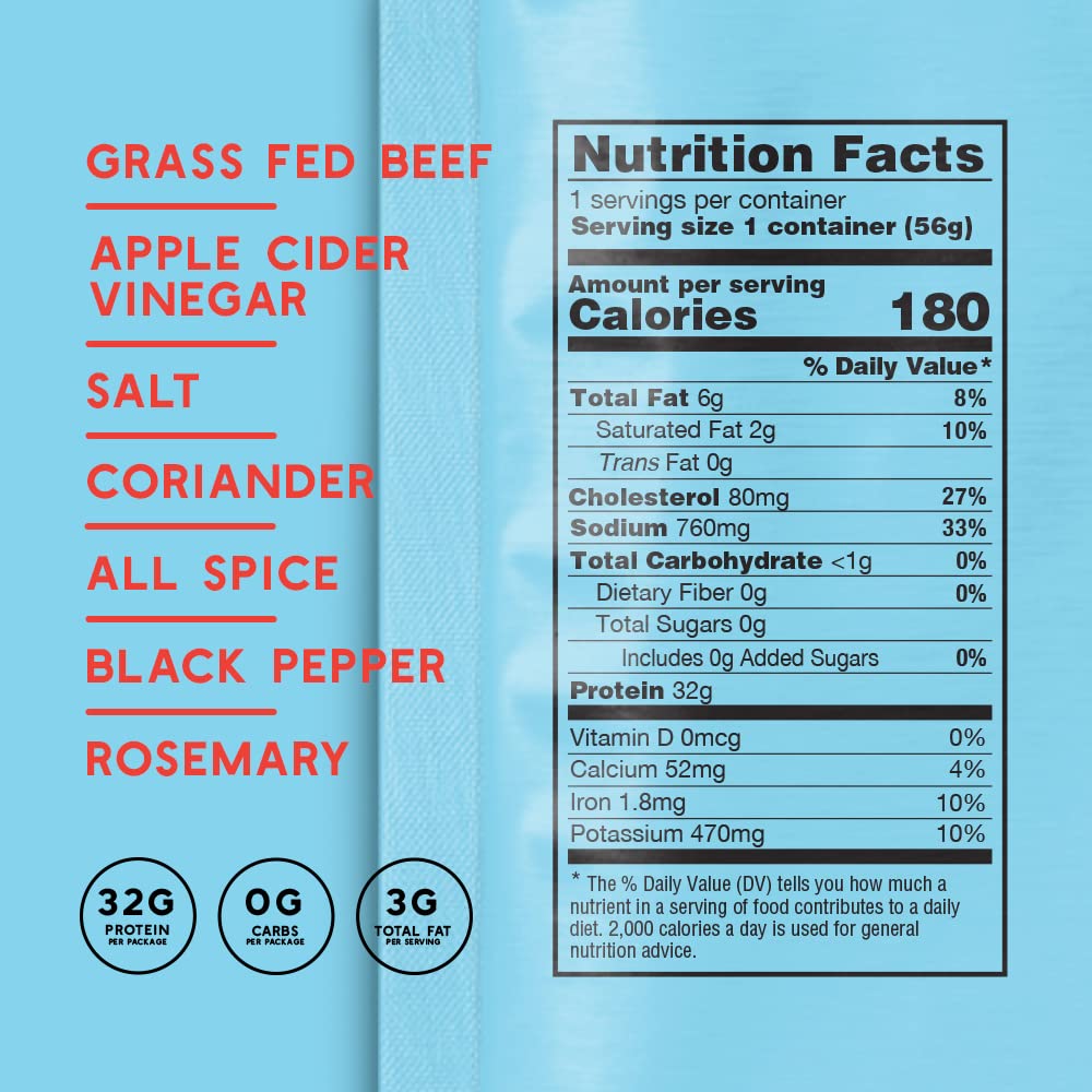 Brooklyn Biltong Air Dried Grass Fed Beef Snack, South African Beef Jerky (2 oz, Pack of 8)- Whole30 Approved, Paleo, Keto, Gluten Free, Sugar Free, Made in USA - (Original)