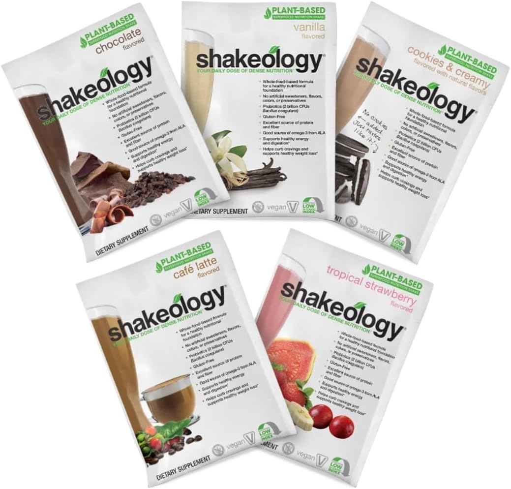 Shakeology Sampler Pack Vegan Protein Powder, Gluten Free Superfood Protein Shake with Supergreens, Probiotics for Gut Health, Adaptogens, Vitamins, 16g Plant Protein per Serving
