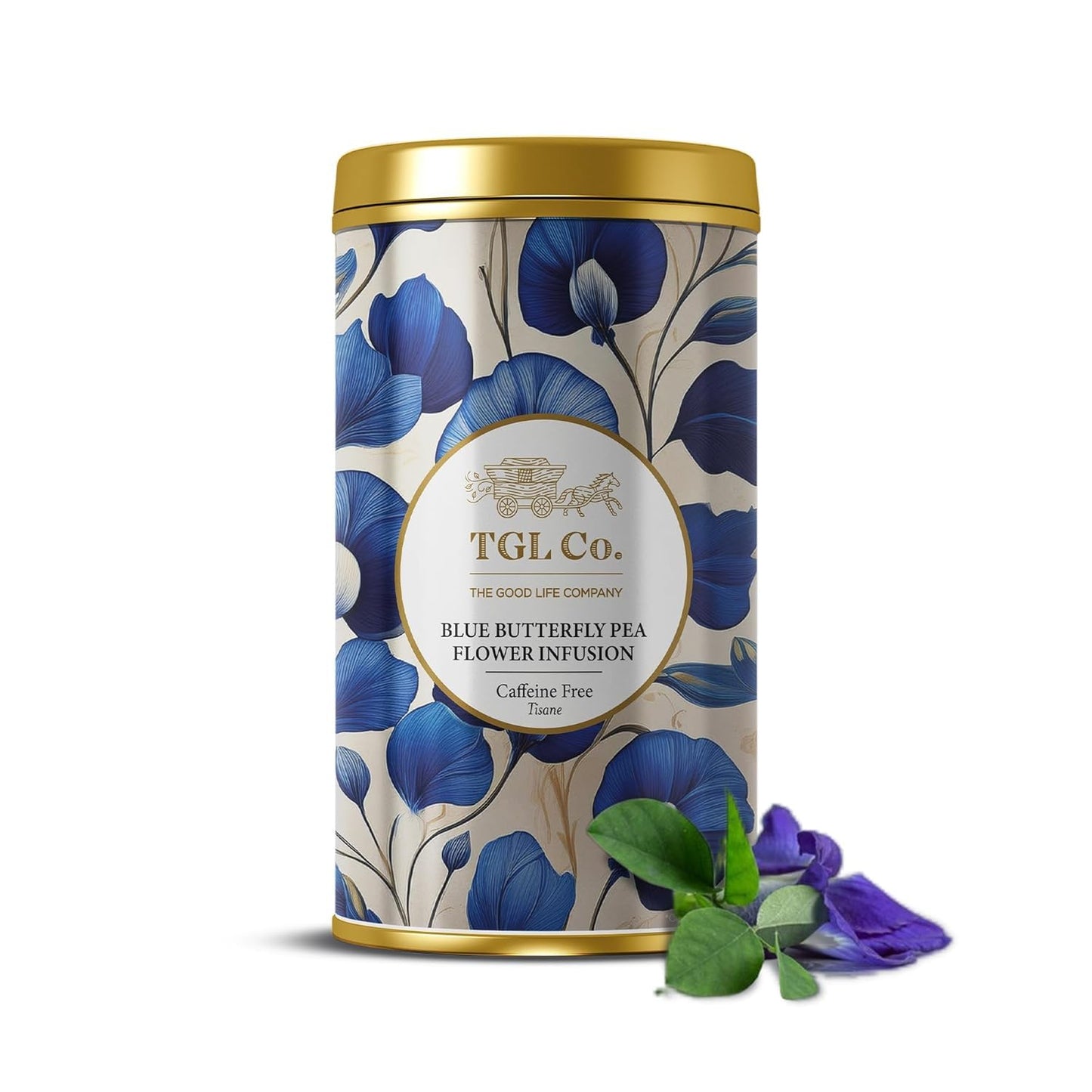 TGL Co. Blue Butterfly Pea Flower Tea (1.76 oz / 50g) Tall Tin Can | Natural Herbal Tea | Enjoy Hot or Iced | Blue Tea