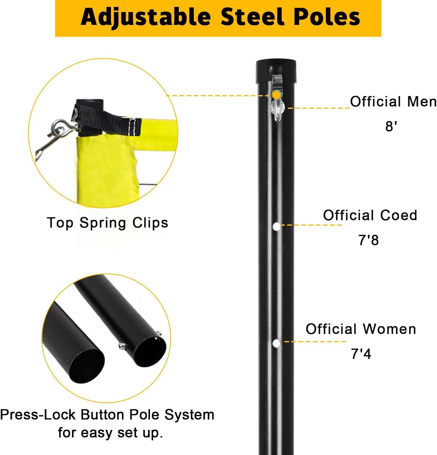 Outdoor Portable Volleyball Net System - Adjustable Height Poles with Soft Volleyball Ball, Pump, Hammer, Boundary Line, and Carry Bag for Backyard, Beach, Lawn