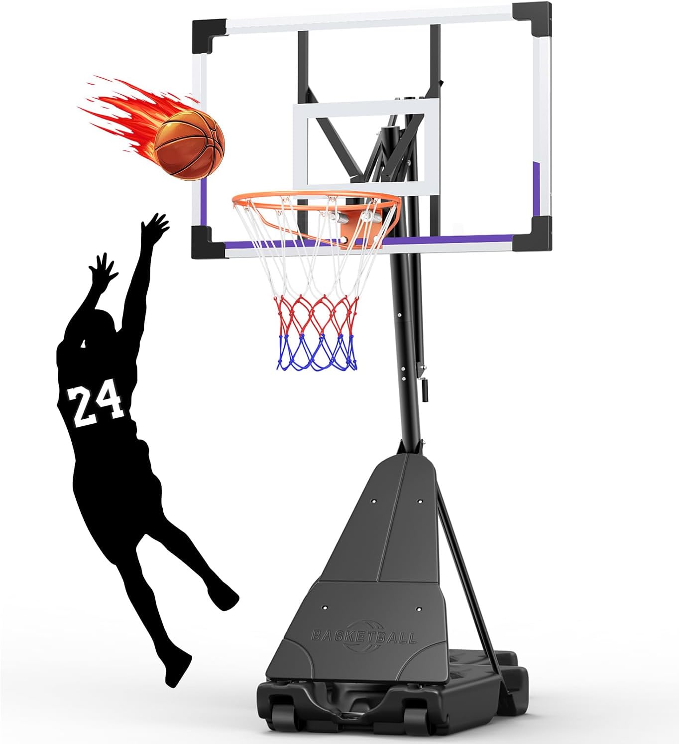 TONBUX Basketball Hoop Outdoor 44/48 Inch Shatterproof PC Backboard, 5.25-10FT Stepless Adjustable Height, Portable Basketball Hoop for Kids/Teens/Adults in Backyard, Driveway and Indoor