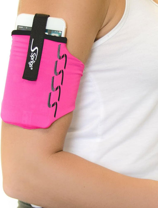 Sprigs Phone Armband Sleeve for iPhone 14, 13, 12, 11, X Galaxy Z, S22, S21, S20 Google Pixel 7, 6, 5. The Lightest & Most Comfortable Running Armband, Stretches to Fit All Phones with Case for Women & Men