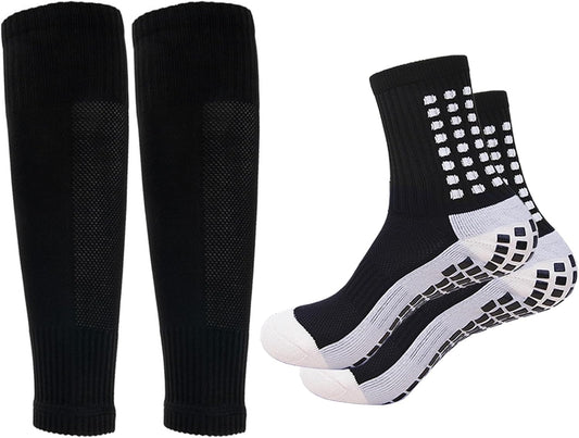 Men's Soccer Non Skid Ball Socks Anti Slip Grip Non Slip Socks, Shin Guard Sleeves, With Or Without Guard Straps for Football