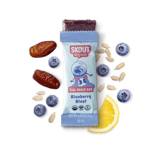 SKOUT Organic Blueberry Blast Real Kids Snack Bars (18 Pack) | Organic Kids Snack Bars | Plant-Based Nutrition, No Added Sugar | Vegan | Gluten, Dairy, Grain, Peanut, Tree Nut & Soy Free