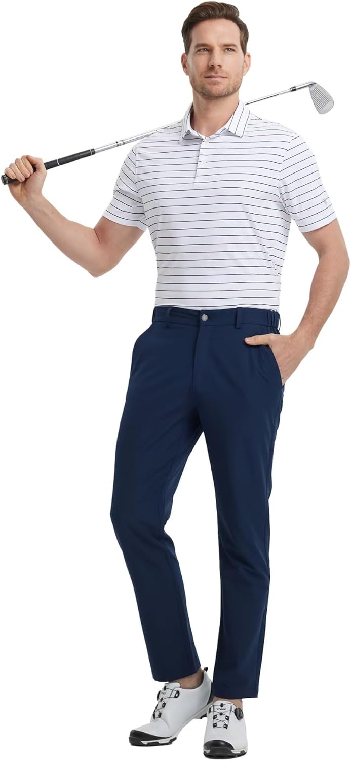 M MAELREG Mens Striped Golf Shirts Short Sleeve Silk-Like Touch Water-Resistant Breathable Soft Collared Polo Shirts for Men