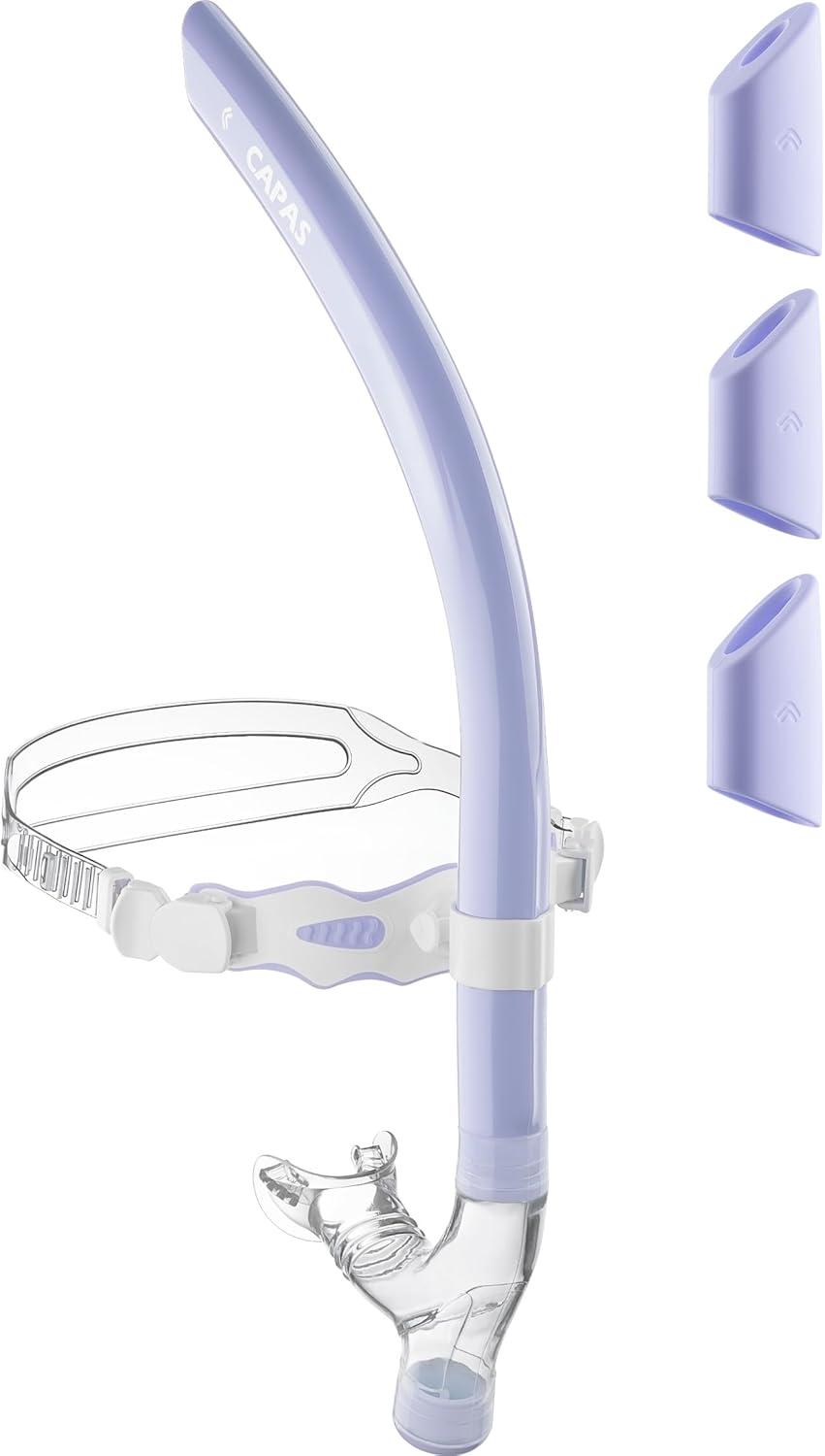 CAPAS Training Swim Snorkel for Lap Swimming, Swivel Headband Ultimate Fit Center-Mount Swimmers Snorkel with Liquid Silicone Mouthpiece Adjustable Strap, Designed for Adult Men Women