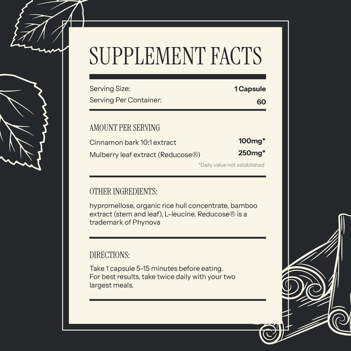 Dept. Of Reduction – White Mulberry Leaf & Cinnamon – Supports Healthy Carbohydrate Metabolism, Digestive Balance & Post-Meal Energy – 60 Vegan Capsules - Department of