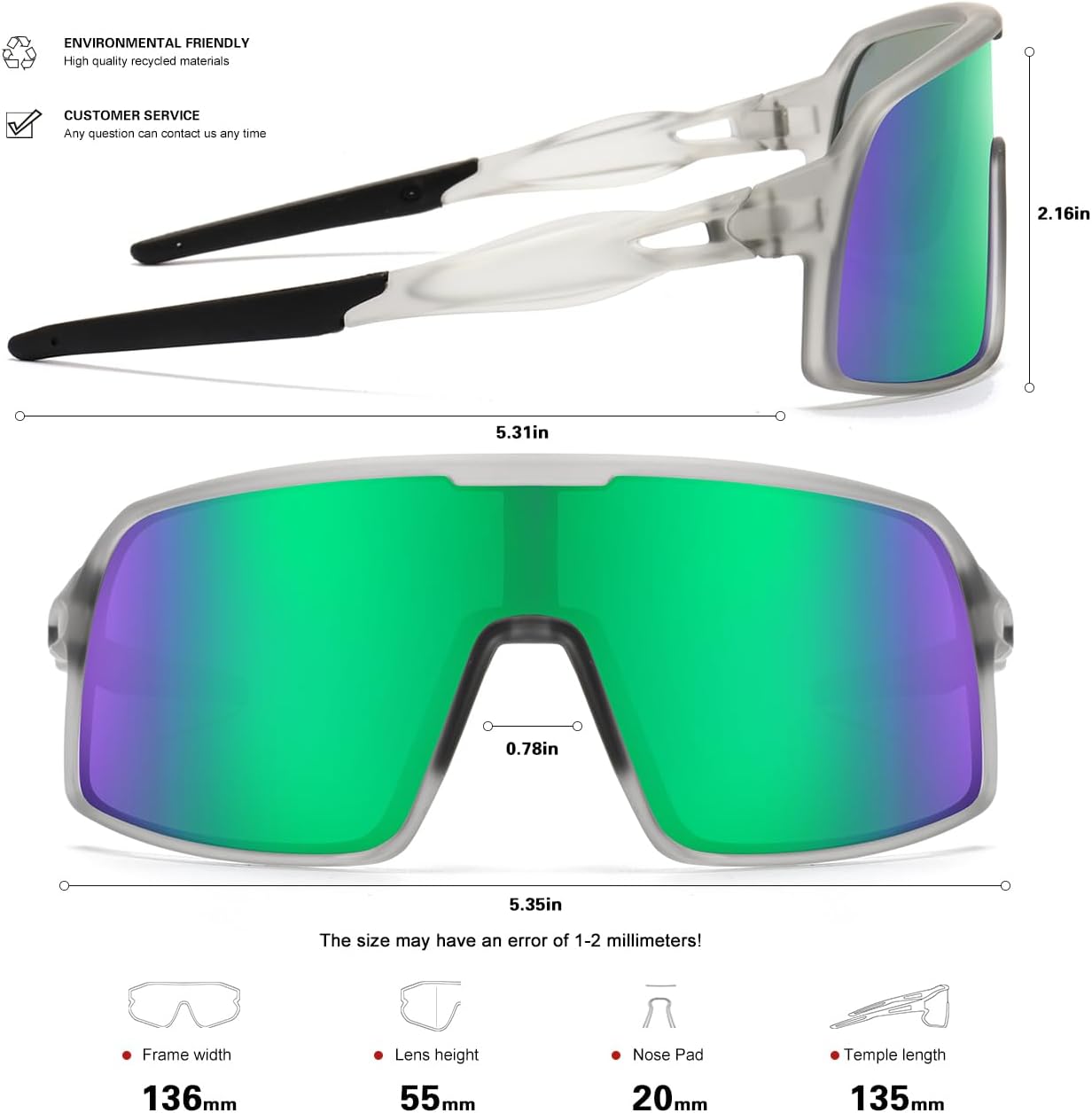 Polarized Sports Sunglasses for Men and Women Cycling Glasses UV Protection Goggles for Mountain Bike Running Fishing
