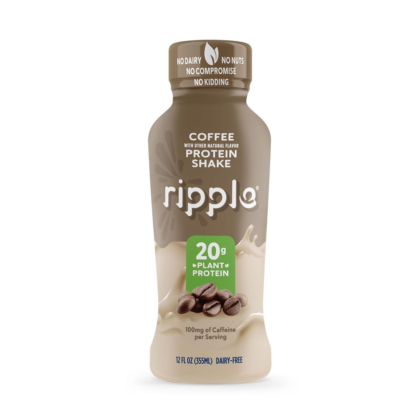 Ripple Coffee Plant Based Protein Shake | 20g of Quality Sourced Pea Protein, 100mg Caffeine, Calcium | Shelf Stable | Vegan & Non GMO | Dairy, Soy, Nut, & Gluten Free | 12 Fl Oz Bottles (Pack of 12)