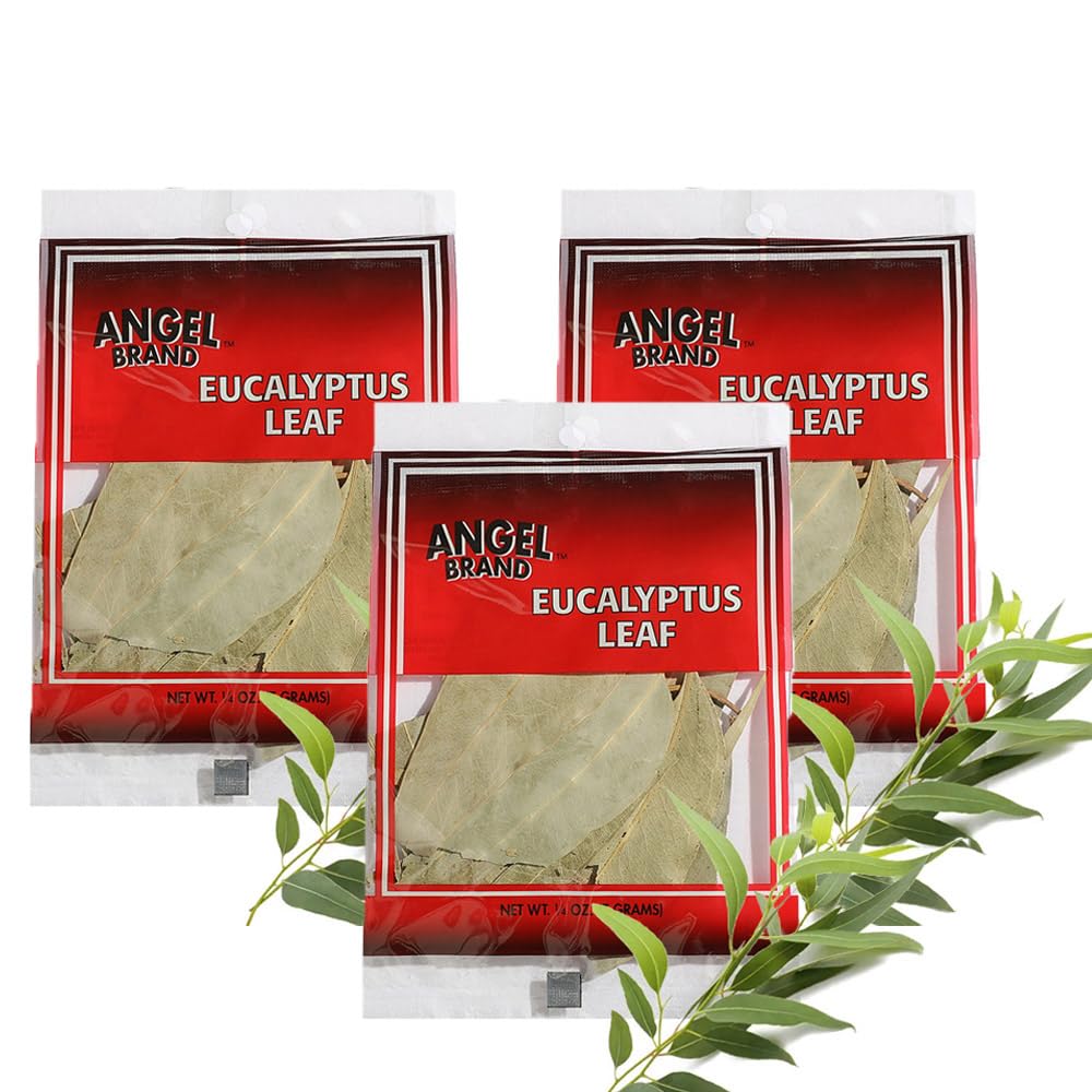 Angel Brand Eucalyptus Leaves 0.25 oz Pouch Pack of 3 - Eucalyptus Has Refreshing Slightly Wood Flavour - Dried Eucalyptus Leaves Commonly Used in Various Dishes, Herbal Tea, Syrups & Savory Dishes