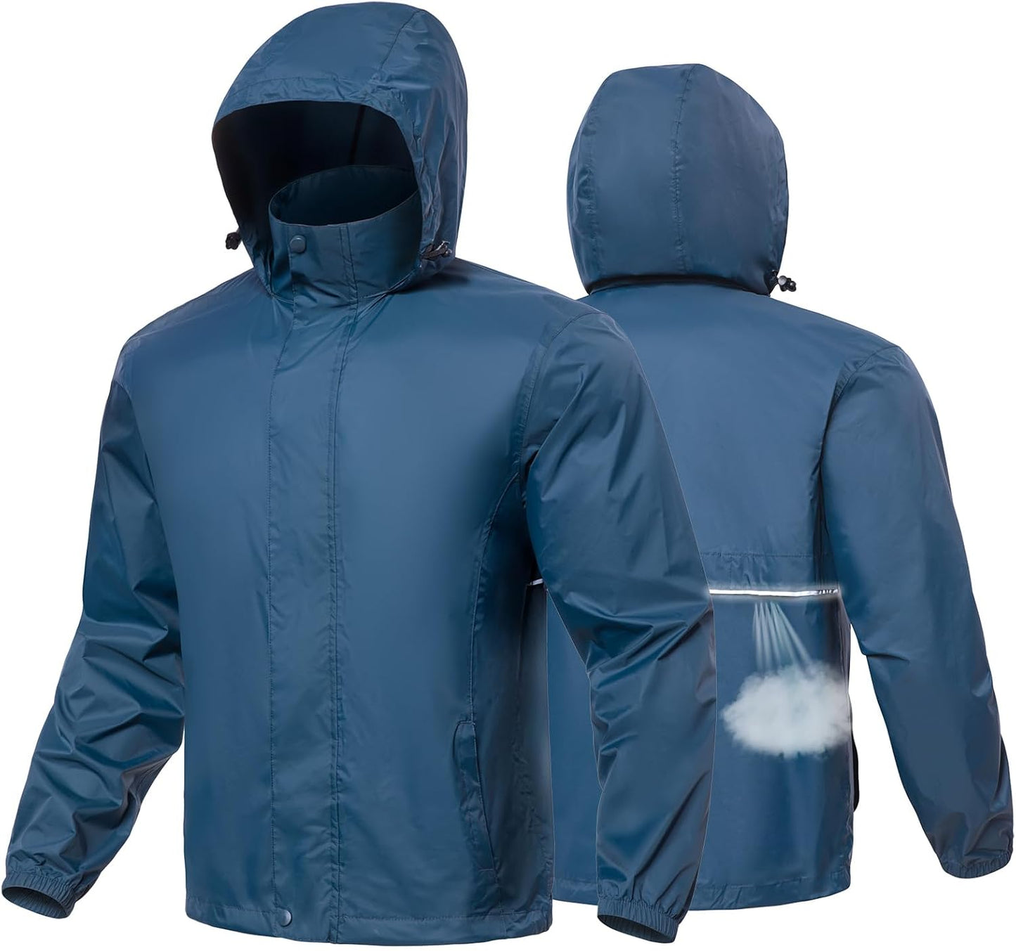 MANSDOUR Men's Packable Rain Jacket Waterproof Lightweight Windbreaker Cycling Golf Hiking Reflective Raincoat with Hood