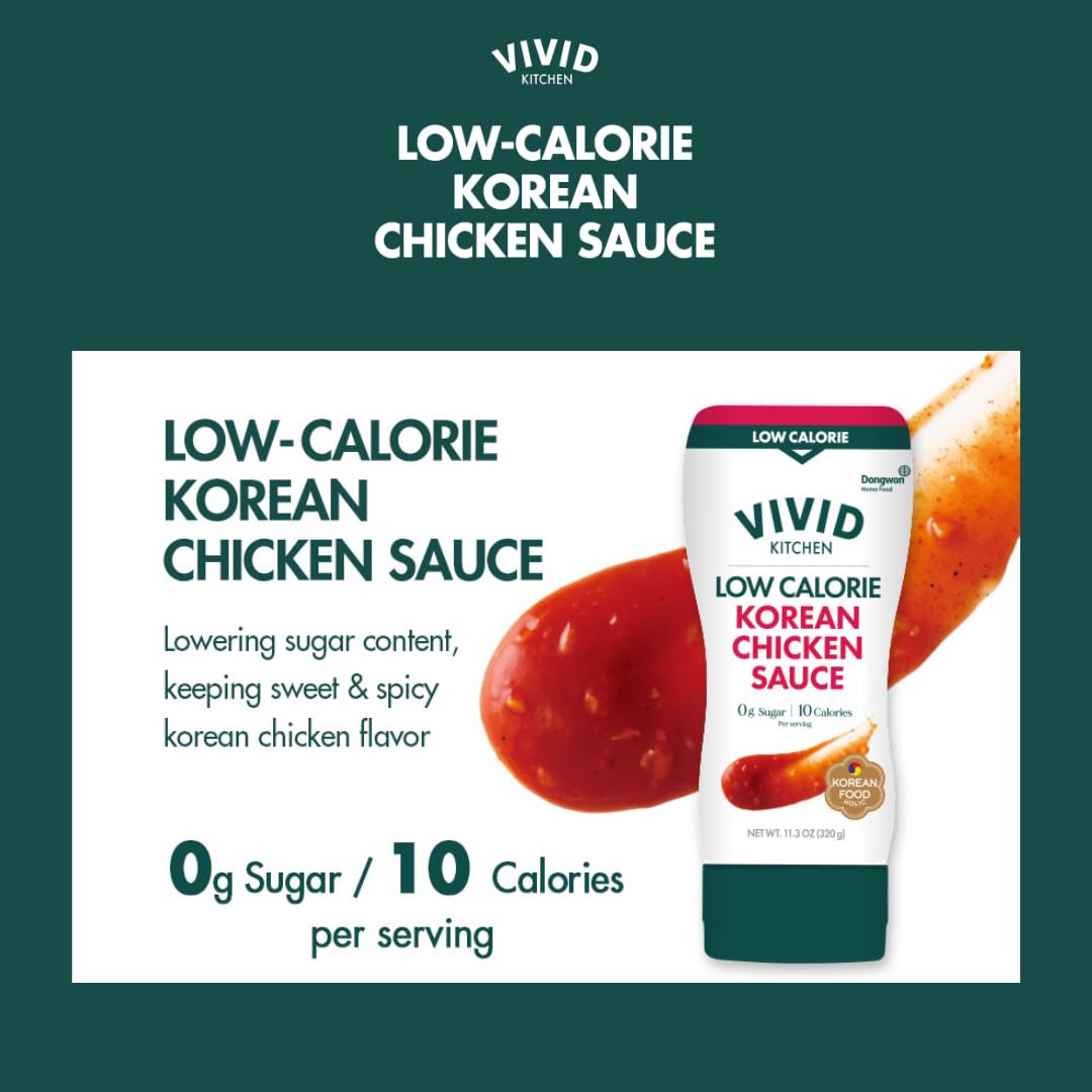 VIVID KITCHEN Korean Chicken Sauce – Low-Calorie, No Preservatives – Sweet and Savory Flavor – Easy Squeeze Bottles – Authentic Korean BBQ Marinade and Dipping Sauce – 2 Pack – 11.33 oz Each