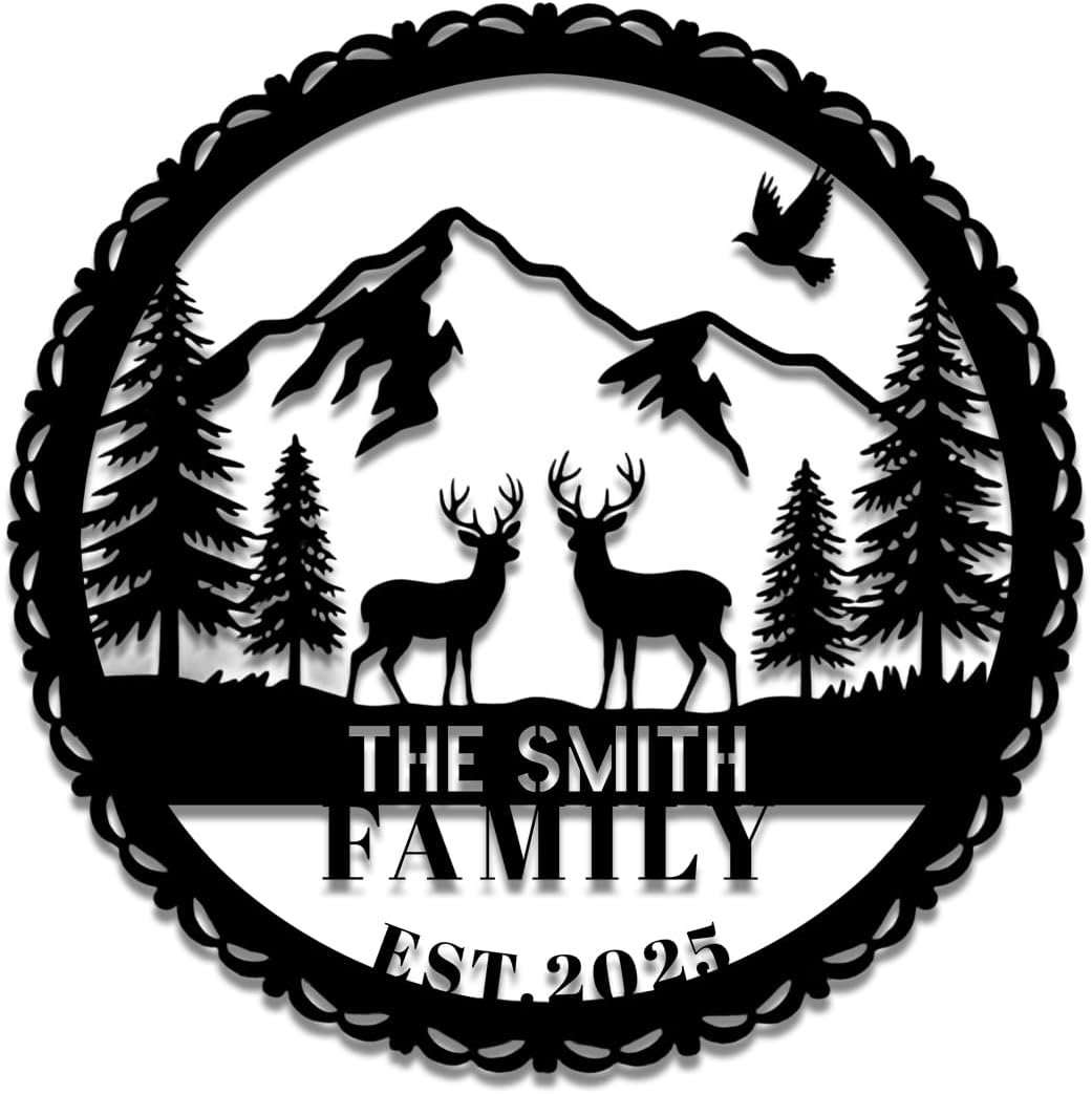 Personalized Forest Deer Metal Name Sign | Custom Metal Signs | Family Wall Art & Split Letter Name | Wedding Gift & Anniversary | Indoor Decor Gift for Women, Men, Wife, Parents, Couple