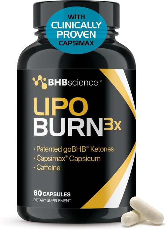 Lipo Burn Keto BHB Exogenous Ketones Supplement - BHB Science Keto Diet Pills with Capsimax and Caffeine for Natural Energy Focus Body Sculpting & Ketosis Support - Vegetarian & Non-GMO (1 Month)