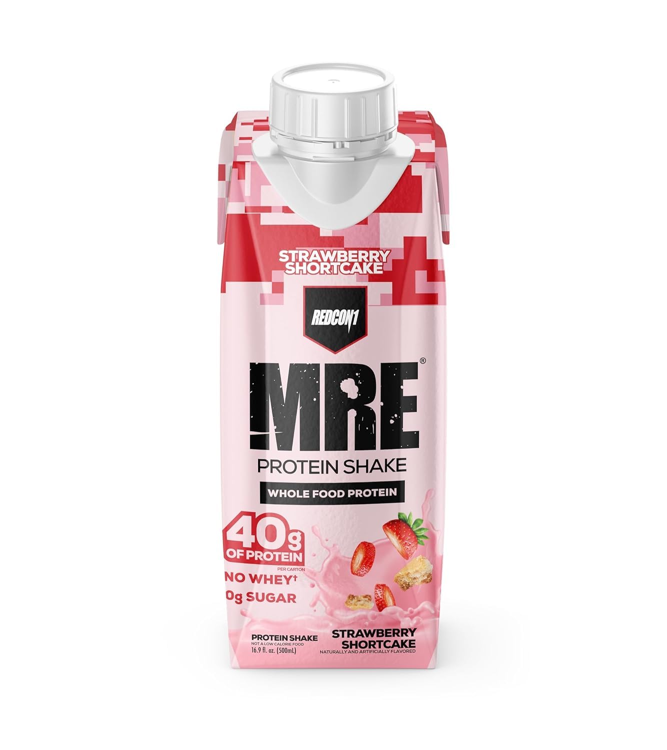 REDCON1 MRE Ready to Drink Protein Shakes, Strawberry Shortcake - Protein Drinks with Whole Food Sources - Sugar Free RTD Shake Formulated to Fuel Athletes at Any Time (12 Pack)