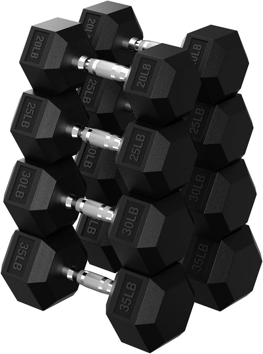 Hex Dumbbell 45-480 lb Set, Rubber Encased Exercise & Fitness Dumbbells for Home Gym, Hand Weights for Strength Training