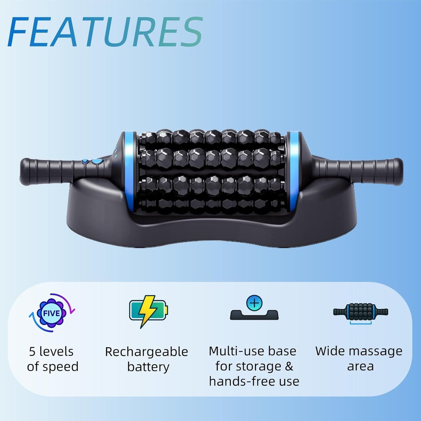 Rolling Percussive Massager – Massage with Auto-Lock for Pain Relief,Deep Tissue Relief & Muscle Relaxation, 5 Intensities, Cordless with Travel Case