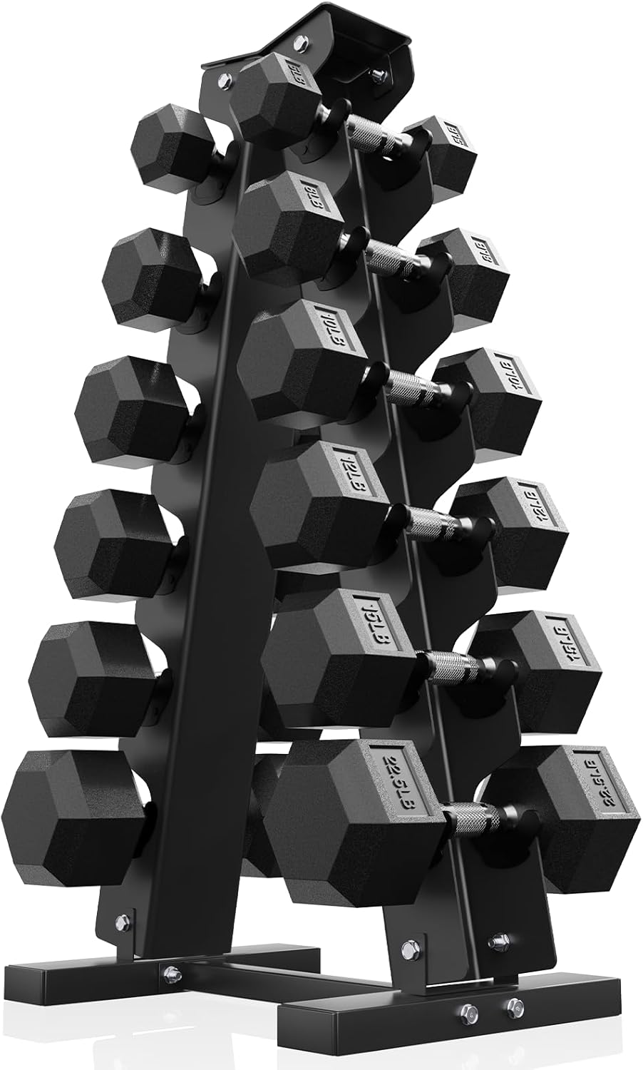 PAPABABE Hex Dumbbell Sets with Rack, 60-550lb Rubber Coated Dumbbell Weight Set and Storage Rack, Multiple Options Hand Weights for Strength Training
