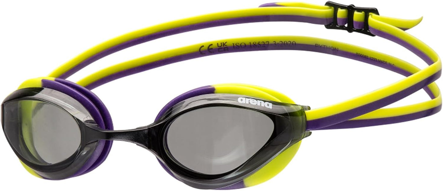 ARENA Unisex Python Racing Swim Goggles for Men and Women Anti-Fog No Leak Max Comfort Dual Strap, Mirror/Non-Mirror Lens