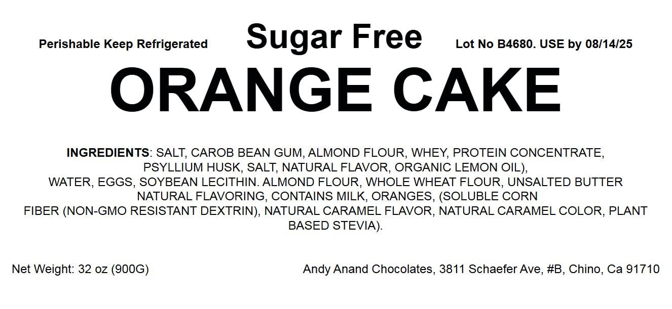 Andy Anand Sugar-Free Orange Glazed Cake, 2 lbs - Fresh, Natural Ingredients, Handcrafted, No Preservatives, Perfect for Diabetics & Health-Conscious Dessert Lovers