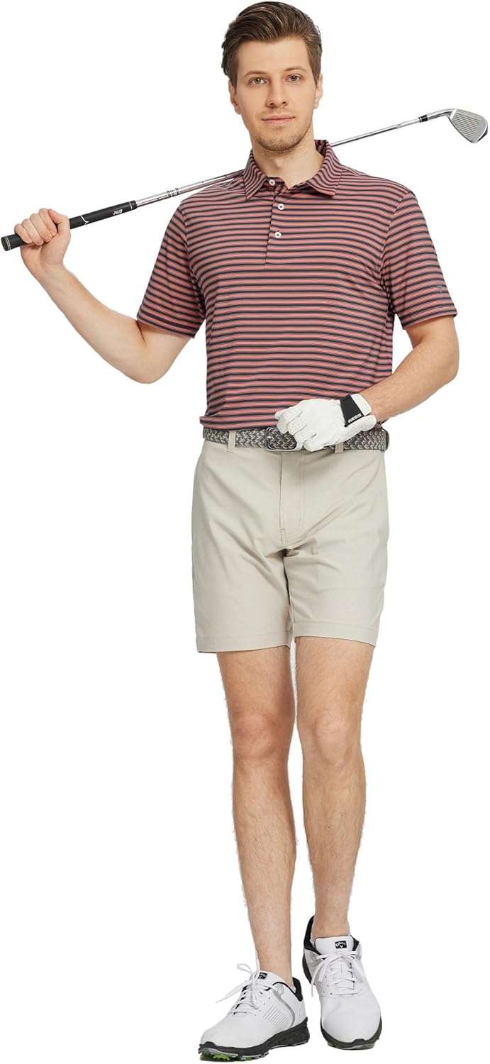 M MAELREG Golf Shirts for Men Short Sleeve Dry Fit Casual Striped Performance Moisture Wicking Collared Mens Polo Shirts