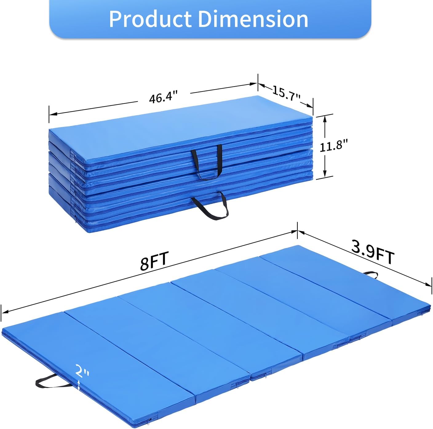 ZENOVA Gymnastics Mat 6'x3'x2''/4'x8'x2'' Exercise Mat Gym Mat for Home Aerobics Workout Foldable Tumbling Mat Children Gifts