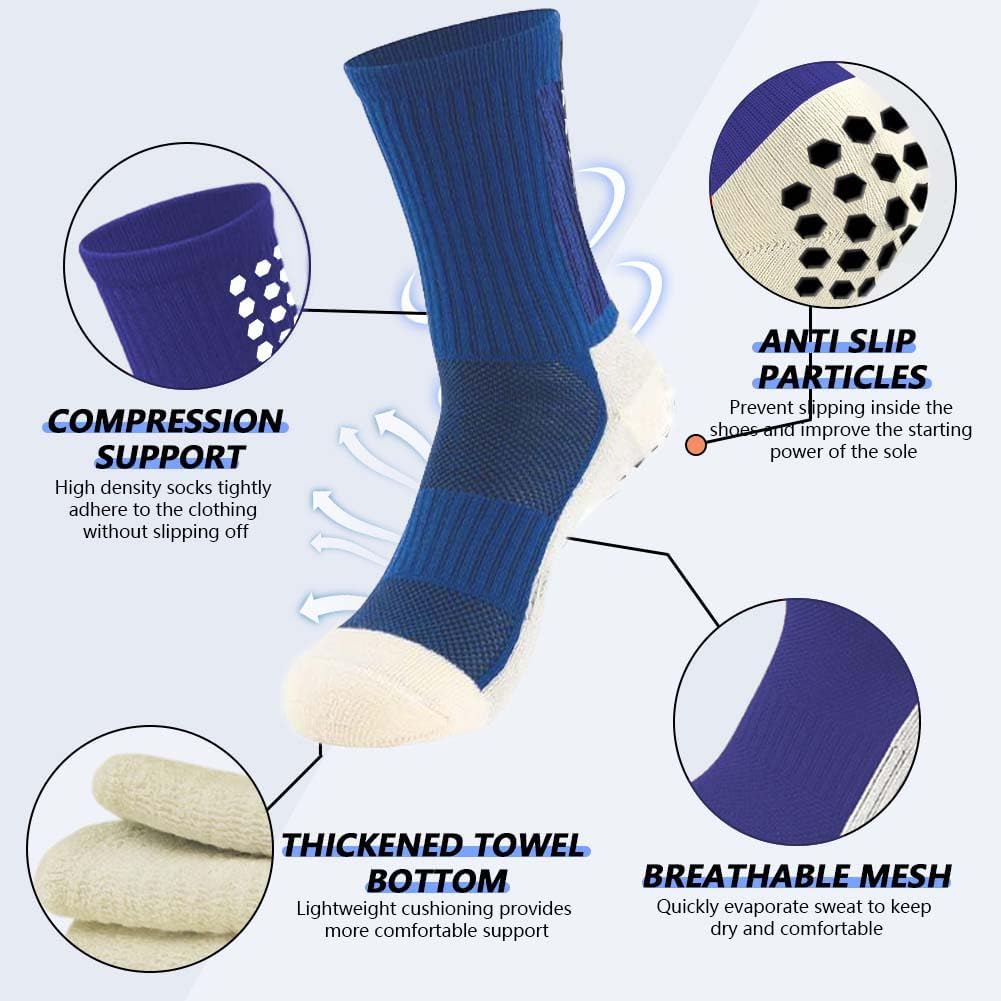 3 Pairs Mens Grip Soccer Socks, 3 Pairs Shin Sleeves with 1 Pack Shin Guards and 4 Shin Straps, Soccer Football Game Set 11 Pcs