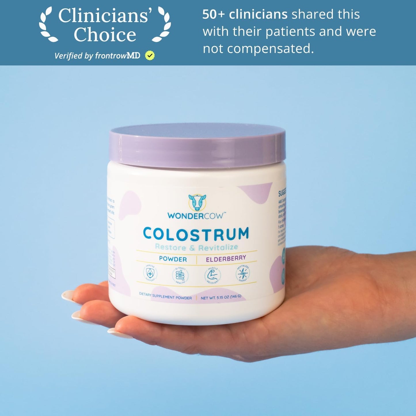 Colostrum Supplement Powder for Gut Health, Immune Support, Muscle Recovery & Wellness | Natural IgG Pure Whole Bovine Colostrum Superfood, Elderberry, 60 Servings