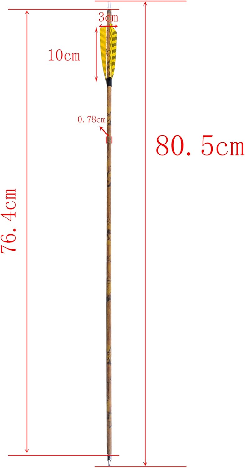 ZSHJGJR 30” Archery Carbon Arrows Hunting Arrows with 4” Turkey Feather Removable Tips Targeting Practice Arrows 500 Spine for Compound & Recurve & Traditional Bow 6/12pcs