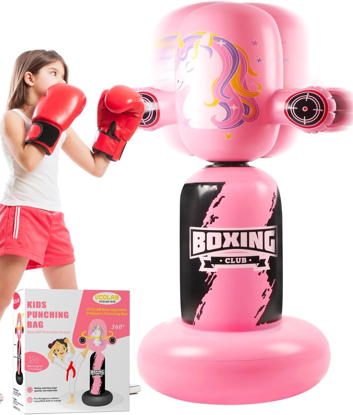 Punching Bag for Kids,New Upgraded 360°Rotating Kids Punching Bag,Inflatable Boxing Bag Toy for Boys Girls, Christmas Birthday Gift for Kids Age 3-12