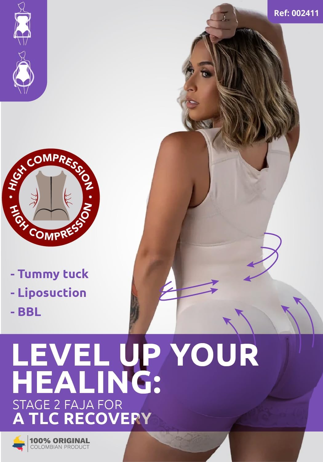 Snatched Body - Women's Stage 2 Faja Colombians with Bra Shapewear - BBL Post Surgery Garment - Reductoras Moldeadoras