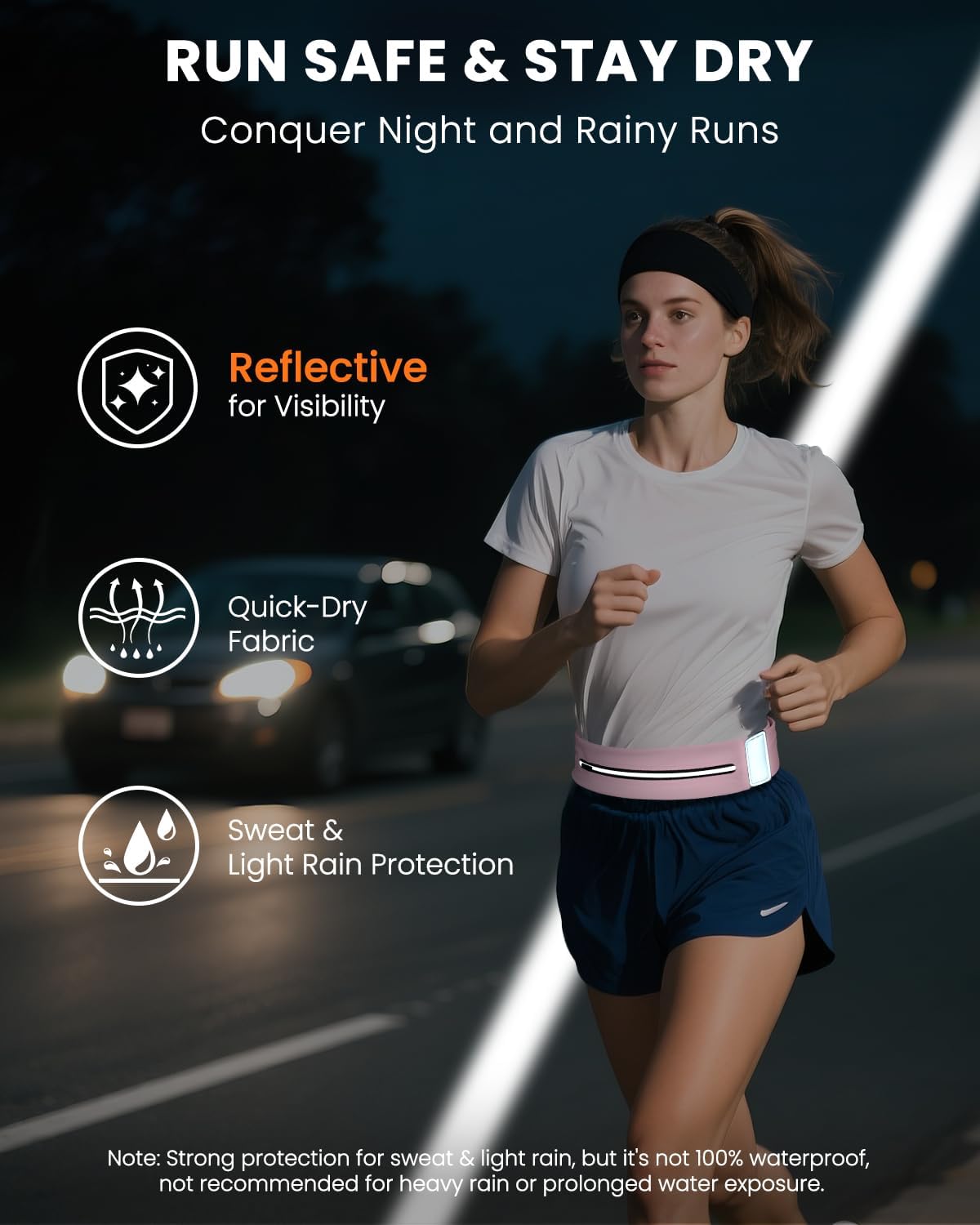 Running Belt for Women and Men, Adjustable Fanny Packs No Bounce Phone Holder for Running with Water Bottle & Headband, Waterproof Reflective Waist Packs for Runner Fits All Phones (M-Pink)