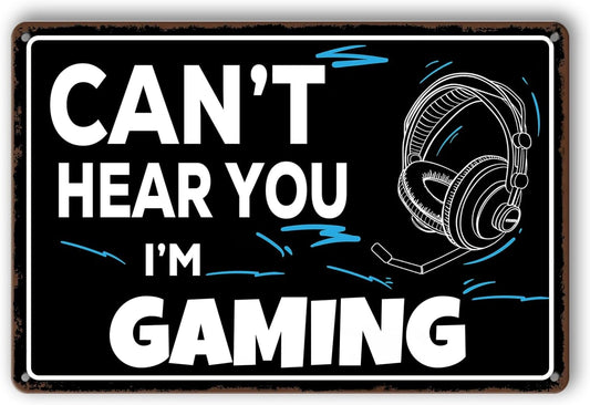 Game Room Sign Gamer Room Wall Decor Can't Hear You, I'm Gaming Signs Funny Gamer Tin Sign Gaming Decor For Boys Bedroom Teen Boy Room Decor Gaming Posters Gifts 8x12 Inches