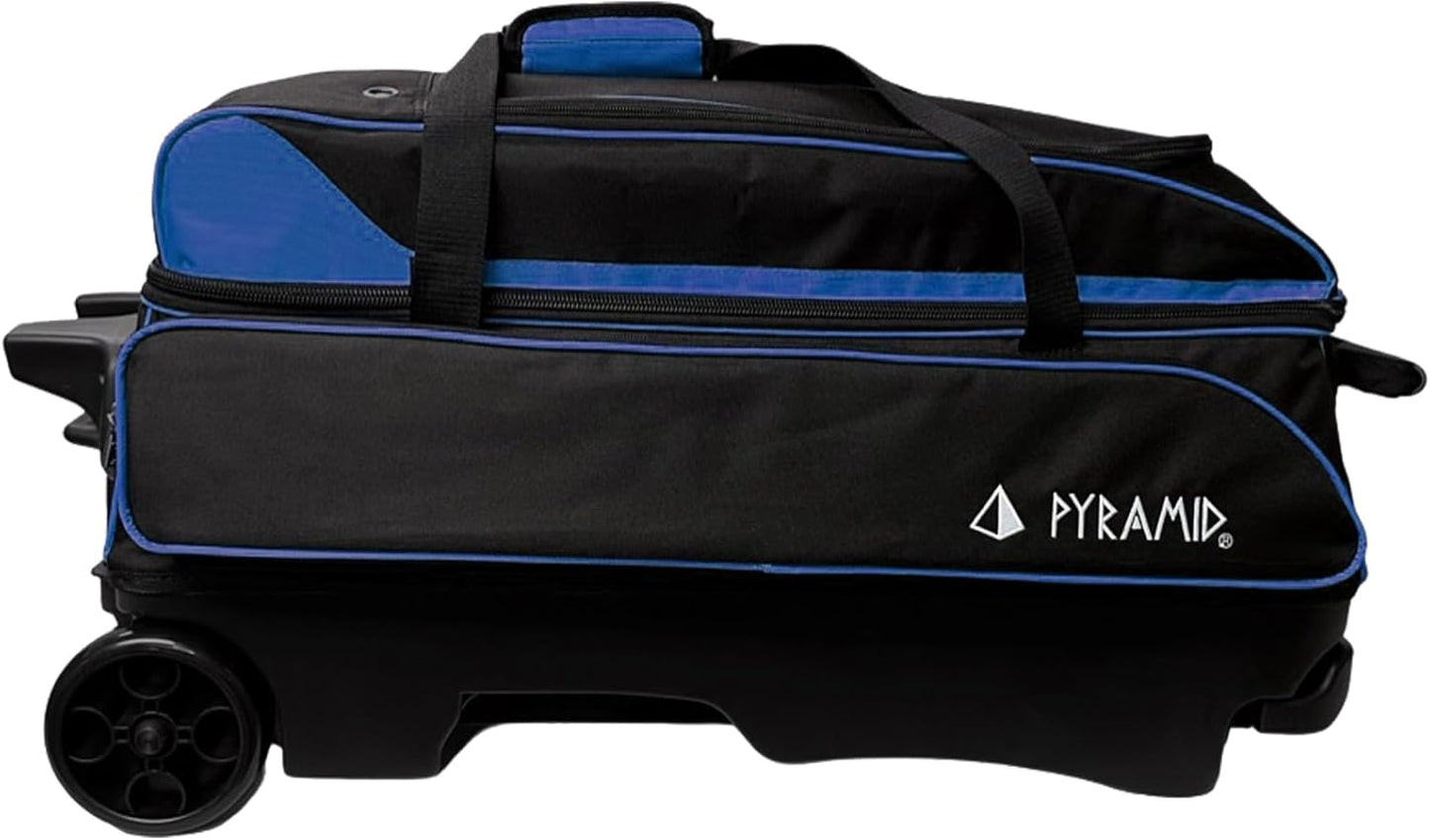 Pyramid Prime Triple Roller 3-Ball Bowling Bag with Extra Large Shoe Compartment (Fits Two Pairs of US Mens Size 15), Retractable Locking Handle (Extends to 41.5"), 1 Large Accessory Pocket, 5" Wheels