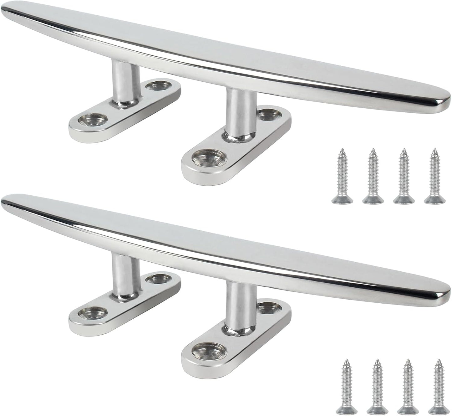 ORLANG 316 Stainless Steel Boat Cleats 5 Inch/6 Inch/8 Inch (3 Size), Open Base Dock Cleats with Fasteners, Boat Dock Cleat Rope Cleat for Boat Docks, Decks or Nautical Decor (4 Pack)