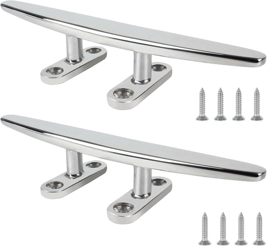 ORLANG 316 Stainless Steel Boat Cleats 5 Inch/6 Inch/8 Inch (3 Size), Open Base Dock Cleats with Fasteners, Boat Dock Cleat Rope Cleat for Boat Docks, Decks or Nautical Decor (4 Pack)