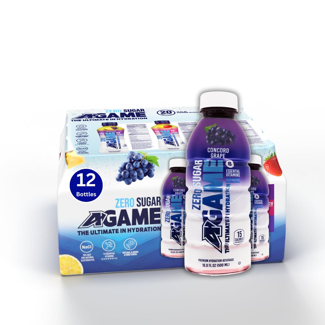 A-GAME Zero Sugar Sports Drink, Concord Grape Zero, Sugar FreNatural Flavors, Gluten Free & Keto Friendly, 16.9 Fl Oz (Pack of 12)