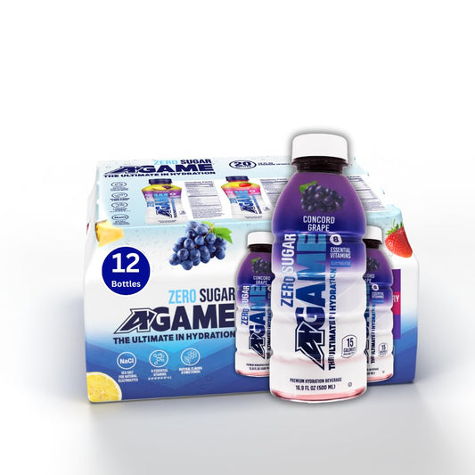 A-GAME Zero Sugar Sports Drink, Concord Grape Zero, Sugar FreNatural Flavors, Gluten Free & Keto Friendly, 16.9 Fl Oz (Pack of 12)