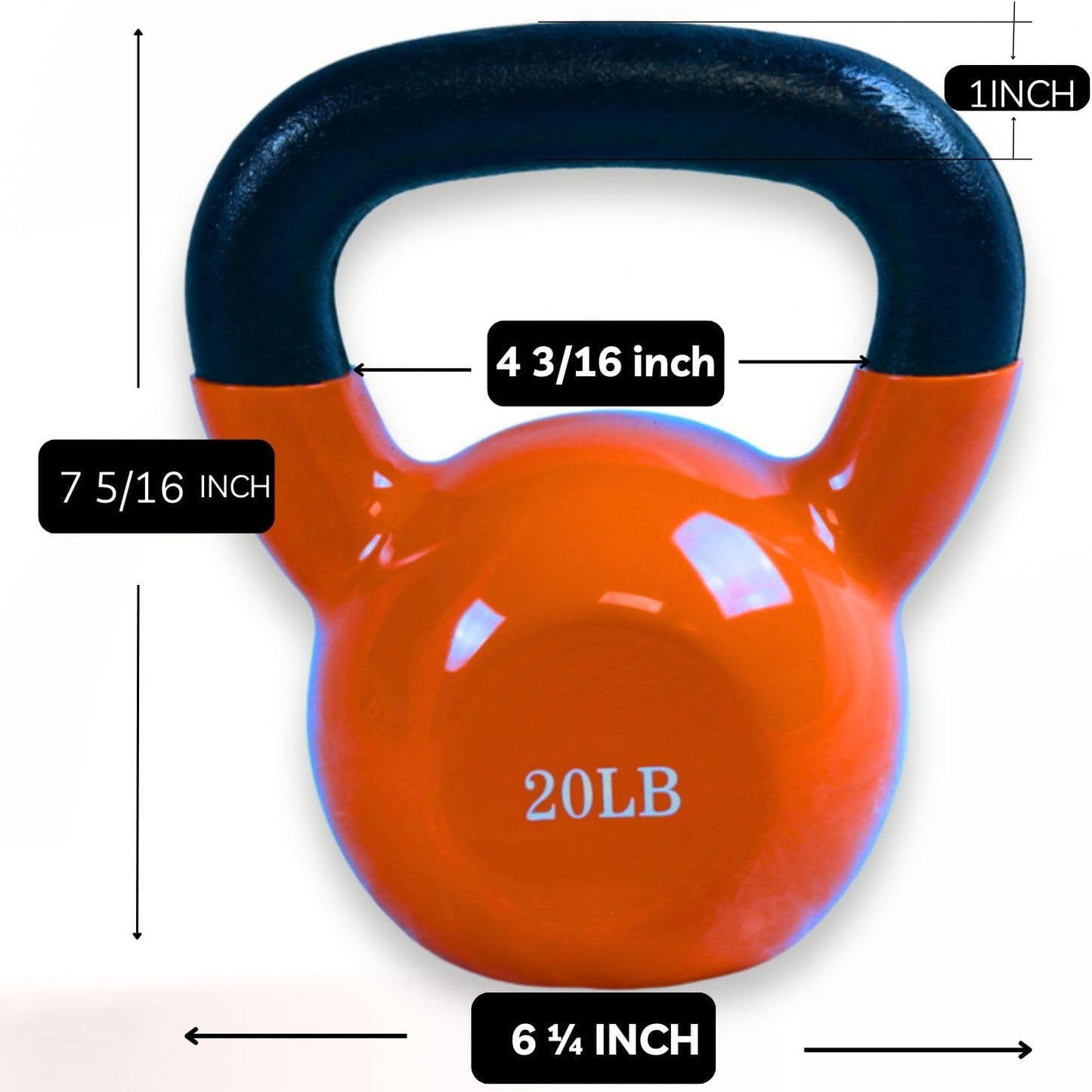 BESEA Orange Vinyl Coated Kettlebell 20~45LBS, Wide Grip Handle, Stable Flat Base, Strength Training, Durable kettle bells