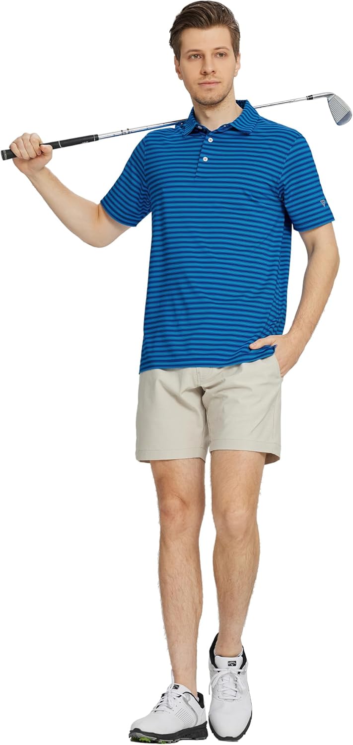 M MAELREG Golf Shirts for Men Short Sleeve Dry Fit Casual Striped Performance Moisture Wicking Collared Mens Polo Shirts